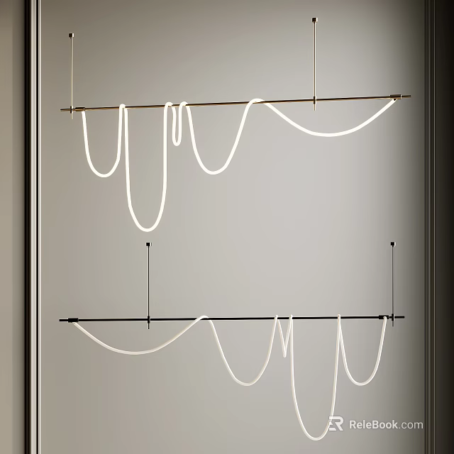 Modern Minimalist Chandelier With Linear Design And White Light Strings For Interior Decor 3d model 