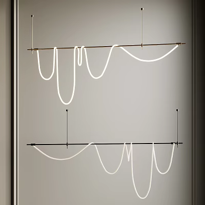 Modern Minimalist Chandelier With Linear Design And White Light Strings For Interior Decor 3d model