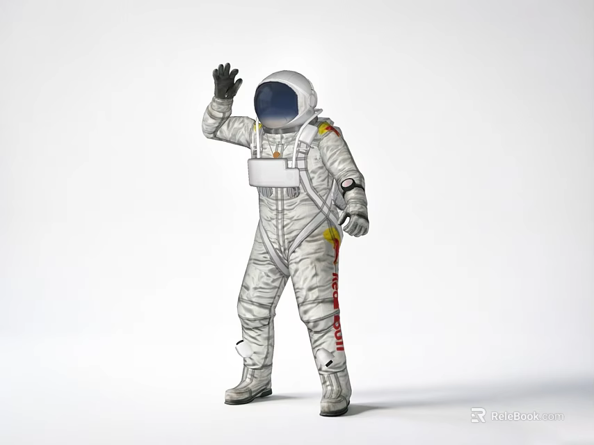Silver Astronaut Decorative Ornament Set With Waving Pose And White Background 3d model 