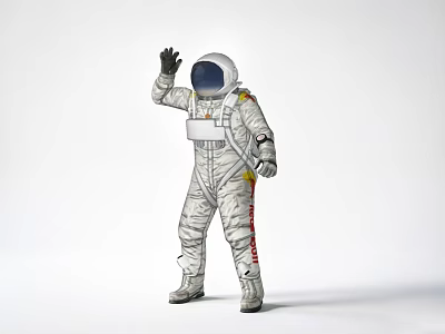 Silver Astronaut Decorative Ornament Set With Waving Pose And White Background 3d model