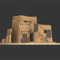 Traditional Adobe Building Model with Stairs Wooden Beams and Small Door Structure