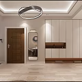 Modern Dining Living Room Interior With Chandelier Circular Wall Decor And Dining Table