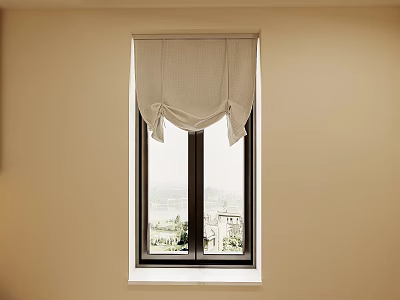 Classic Roman Shades Decorating Window with Light Colored Walls and Exterior View 3d model