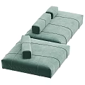 Light Green Velvet Multi Seat Sofa With Striped Modular Design And Cushioned Backrest 3d model