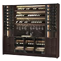 Elegant Modern Wine Cabinet Design With Multiple Shelves Hanging Bottles And LED Lighting