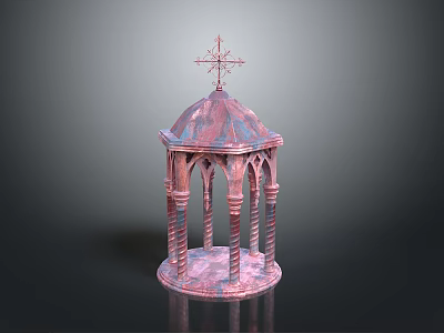 Pink Toned Dome Structure With Cross Top Spiral Columns And Arched Design Features 3d model