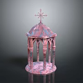 Pink Toned Dome Structure With Cross Top Spiral Columns And Arched Design Features