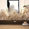 Tall Dried Grass and Fern Plant Combination in Black Rectangular Container for Modern Interior Decor