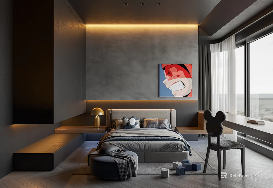 Modern Kids Bedroom With Mickey Mouse Chair And Art Decor 3d model 