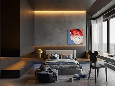 Modern Kids Bedroom With Mickey Mouse Chair And Art Decor 3d model