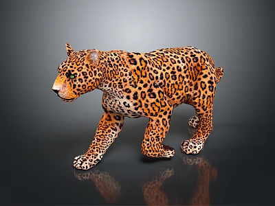 Realistic 3D Leopard Model With Orange Fur Black Spots And Green Eyes On Dark Background 3d model