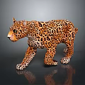 Realistic 3D Leopard Model With Orange Fur Black Spots And Green Eyes On Dark Background