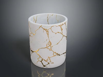 Elegant White Ceramic Cup With Golden Crackle Pattern For Home Decoration 3d model
