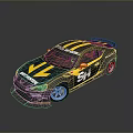 Chevrolet Black Yellow Racing Car With Stripes Rear Spoiler Silver Wheels