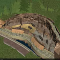 Wildlife Park Landscape with Rock Formations Water Pool Elephants Surrounded by Lush Green Trees