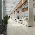 Modern Service Hall Interior Design With Numbered Service Windows Digital Screens And Self-service Kiosks