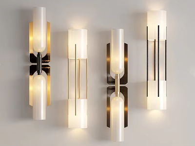 Modern Wall Lamps With Metal Frames White Shades And Warm Light Mounted On Wall 3d model