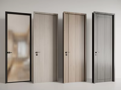 Modern Interior Hinged Doors With Wooden Glass Panel And Sleek Design Styles For Home 3d model