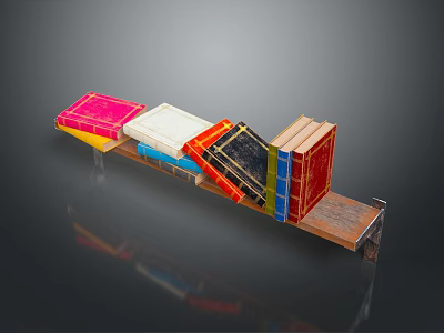 Stylish Bookshelf Displaying Colorful Books With Red White Blue Black And Yellow Covers 3d model