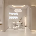 Elegant Modern Beauty Salon Interior With Reception Desk Chandelier Green Plants And Sofa Area