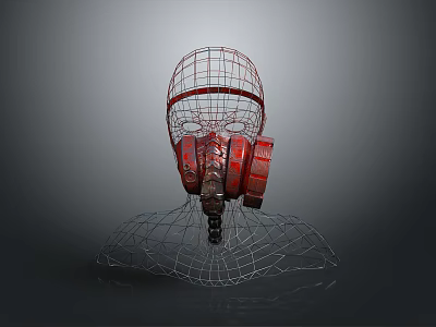 Red Protective Helmet Mask With Wireframe Design And 3D Structured Fashion Accessory 3d model