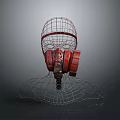Red Protective Helmet Mask With Wireframe Design And 3D Structured Fashion Accessory