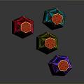 Colorful Decorative Bottles With Red Blue Green Purple Bodies Orange Net Design And Red Caps