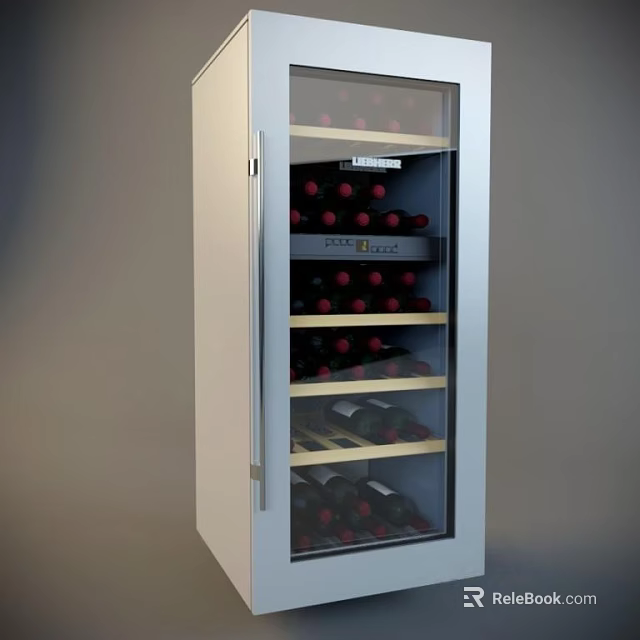 Modern Wine Cabinet with Glass Door and Wooden Shelves for Storing Wine Bottles 3d model 