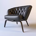 Stylish Black Leather Single Sofa With Tufted Backrest And Modern Metal Legs 3d model