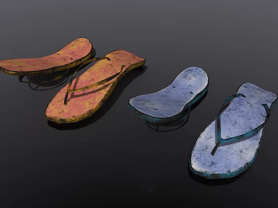 Stylish Multiple Orange And Blue Flip Flops Casual Summer Footwear Designs 3d model