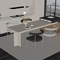 Modern Kitchen Interior Design With Open Island Bar Counter And Chairs 3d model