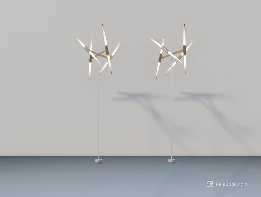 Modern Stylish Floor Lamps With Multiple Arms And Geometric Design In Minimalist Room 3d model 
