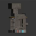 Industrial Concrete Architectural Component With Tall Cube Lower Section Yellow Accents And Colorful Base