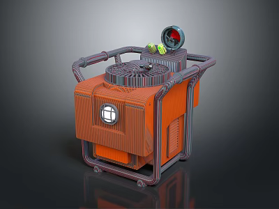 Orange Industrial Machine With Wheels Handles Circular Grille Top And Dashboard 3d model