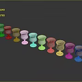 Different Colored Wine Glasses Arranged In A Row On Black Reflective Surface With Reflections