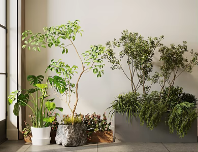 Potted Medium and Ancient Style Potted Plants Plant Combination Floor-standing Potted Plants Floriculture Dead Branch Ornaments Silent Wind Plants Ornaments Floriculture Forever Flowers False Flowers 3d model