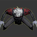 White Head Character In Red Black Armor With Red Heart On Chest Crouching Posture Robe