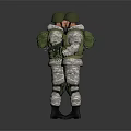 Two Soldiers in Camouflage Military Uniform With Green Helmets Vests and Rifle Front Back Views