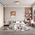 Cozy Kids Room Interior With Stuffed Toys Bookshelves Desk Chair Rug And Wall Art