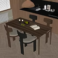 Modern Wooden Dining Table And Chairs Set With Fruits Candles And Books In Kitchen Area