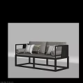 Modern Two Seater Sofa with Black Frame Light Gray Cushions and Patterned Pillows 3d model