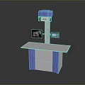 Medical Imaging Workstation With Blue And White Cabinet And Dual Display Screens