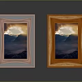 Brown and Orange Decorative Picture Frames With Landscape Paintings Mountains Cloudy Sky