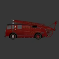 Red Fire Truck Equipped With Aerial Ladder And Emergency Rescue Tools