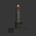 Stone Lighthouse Architecture With Red Yellow Top And Hexagonal Base Green Fence