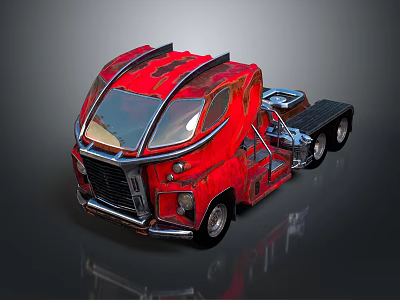 Red Custom Vintage Truck With Unique Windshield Design And Metal Chassis 3d model