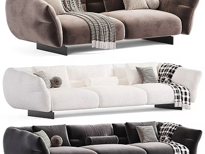 Three Seater Sofa With Plush Cushions Stylish Throw Blankets And Modern Design 3d model