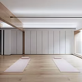 Bright Indoor Yoga Fitness Space with Wooden Floor and Exercise Mats