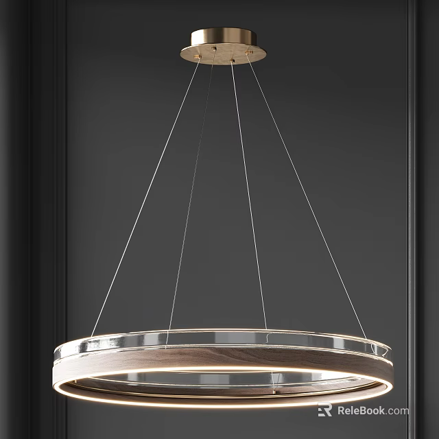 Modern Pendant Light With Wooden Ring And Transparent Glass Shade Design 3d model 