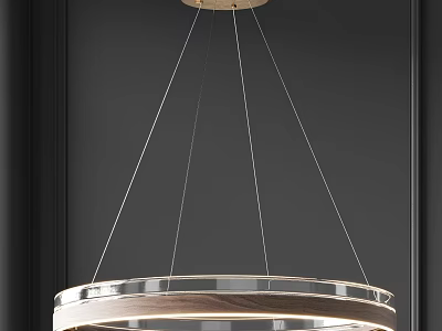 Modern Pendant Light With Wooden Ring And Transparent Glass Shade Design 3d model